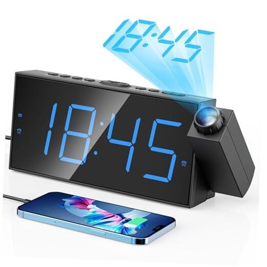 Digital Projection Alarm Clock with Large LED Display and 180° View for Bedrooms