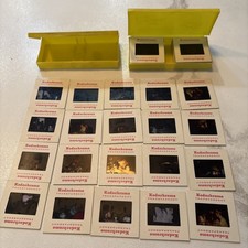 Vintage Fox Photo Color Slides Yellow Plastic Case and 40 35MM slides people eat