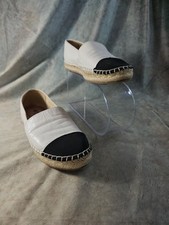 Sam Edelman Krissy Espadrille Flats Leather White/Black Cap Toe Women's Size 6.5