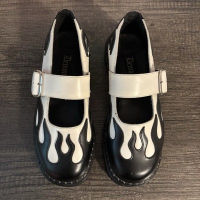 demonia flame mary jane shoes - white & black - hard to find