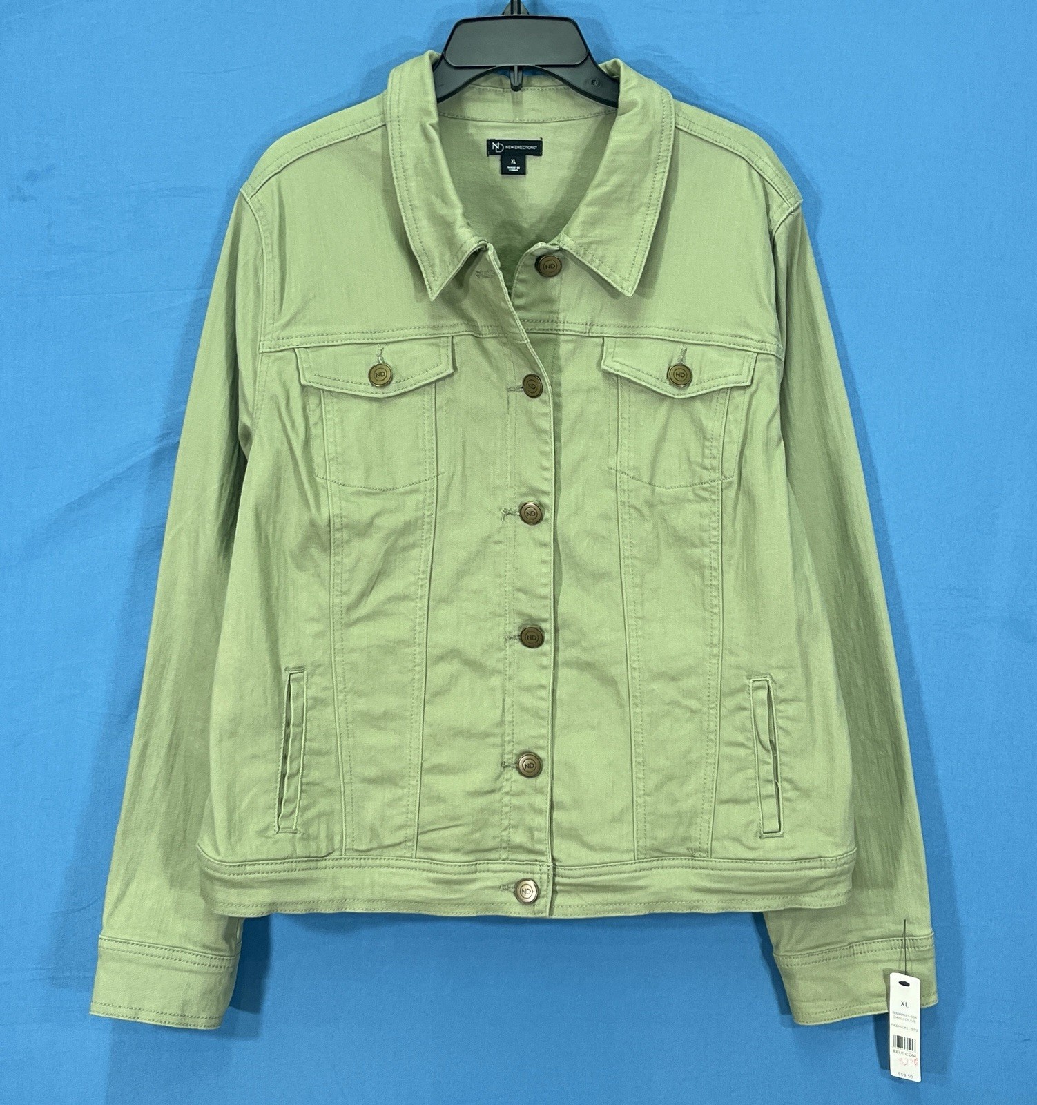 Nwt NEW DIRECTIONS Olive STRETCH DENIM Pockets CASUAL Button