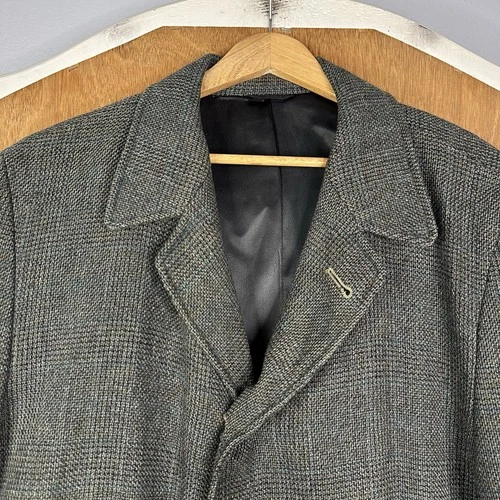Vintage Overcoat Mens 44 Gray glen Plaid Tweed Notch Lapel Collard 1940s / 1950s - product listing photo