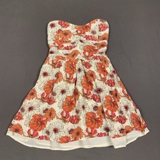 Forever 21 Floral Strapless Dress Womens Size Small Off White Orange Fit & Flare