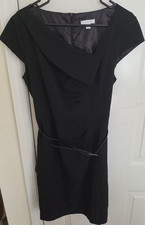 New York & Company Black Stretch Sheath Dress Belt Cap Sleeve Size 12