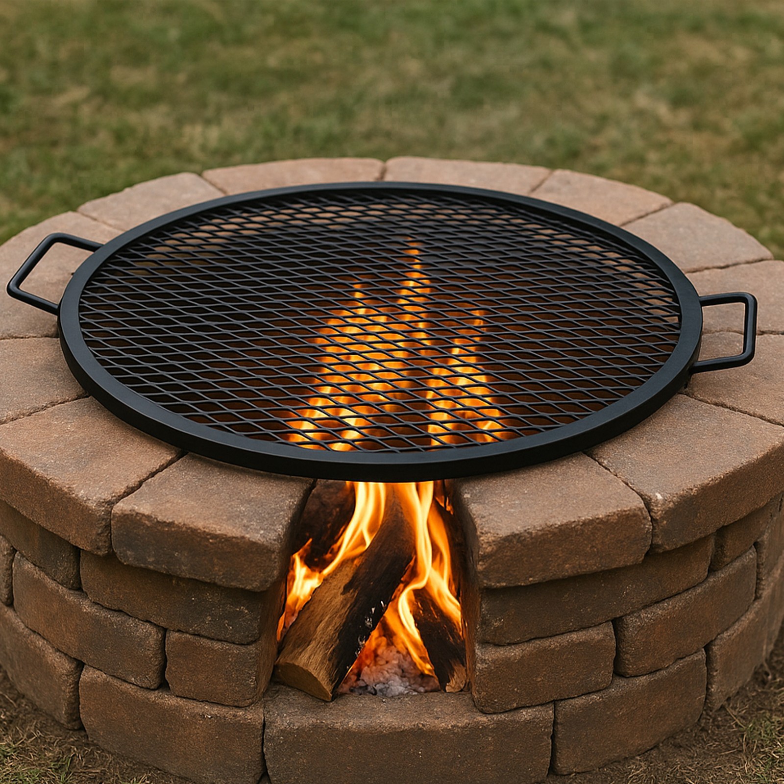 36 in Round Steel X-Mark Fire Pit Cooking Grill with Handles