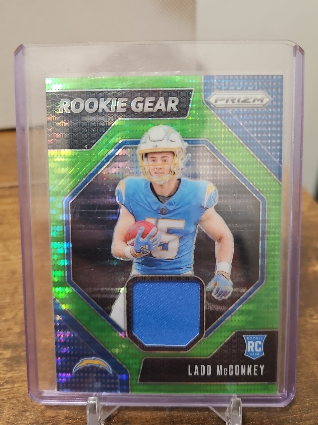 2024 Prizm Ladd McConkey Rookie Gear Jersey Neon Green Pulsar RC RG-LMY Chargers