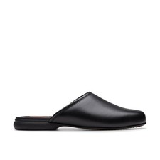 Clarks Mens Harston Mule Black Leather Slip Ons,Slippers