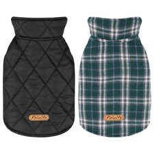 Reversible Warm Dog Coat with Hook and Loop Tape Straps: British-Style Plaid ...