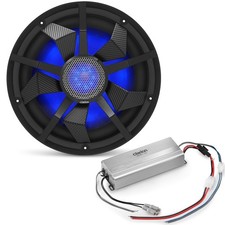 Clarion Marine Subwoofer Amplifier Bundle - 12" CM3013WL LED Sub Woofer and X...