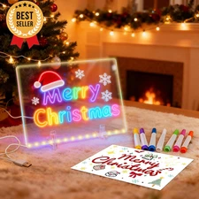 LED Light Up Note Board Acrylic Dry Erase 11.8x7.9 Drawing Board w/Markers