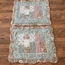 JCPenney Home Vintage 2 Patchwork Quilted Shams Beaded Floral Country