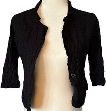 DECREE Black Lace Shrug Crop Jacket Large Back Bow Tie 3/4 Sleeve Bolero Y2K