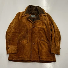 Vintage Sears Leather Shop Coat Mens 44 Suede Split Cowhide Sherpa Lined 70s