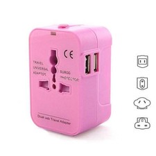 Color: Pink - Worldwide Power Adapter and Travel Charger with Dual USB ports tha