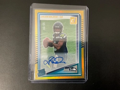 2025 Donruss Jalen Milroe Seahawks Gold Rated Rookie Auto 3/25