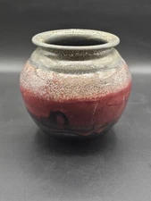 Art Pottery Drip Glaze Signed Vase Pink/Blue/Grey. 