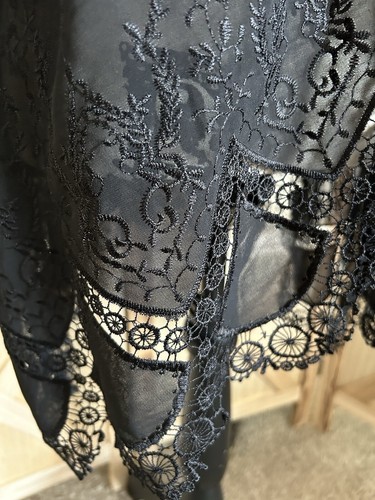 Tinley Lace Trim Kimono Wrap Cover Up Elegant Sheer Black Sz Small - Picture 2 of 7