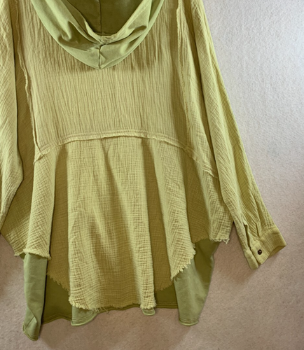 Oli Hali Hoodie Shacket Jacket S Sage Oversized Gauze Raw Hem Eclectic Boho Chic - Picture 8 of 15