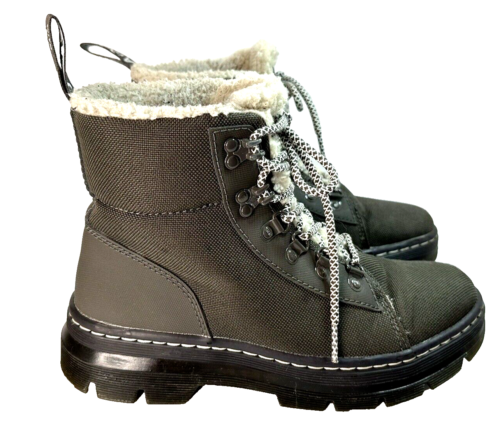 Dr. Martens boots Women's gray canvas sherpa line Combed fleece lace tie outdoor - Picture 1 of 14