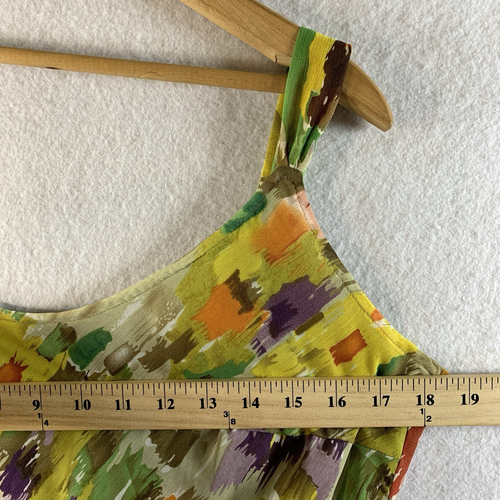Lebendiges abstraktes Damen-Midikleid mit Blumen Größe 10 Chiffon fließend Gartenparty Y2K - Bild 7 von 13