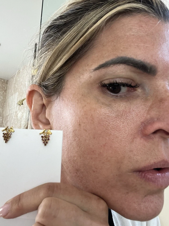 18K Grape earrings yellow gold ruby grape bunch wine lover clusters 750 - Image 4 of 4