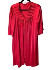 Red S/M Lorraine Silky Soft Nylon Peignoir Robe Nightgown Gown Grannycore Set