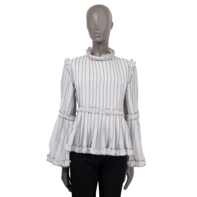 67737 auth CHANEL white & black cotton 2017 17S STRIPED Blouse Shirt 36 XS