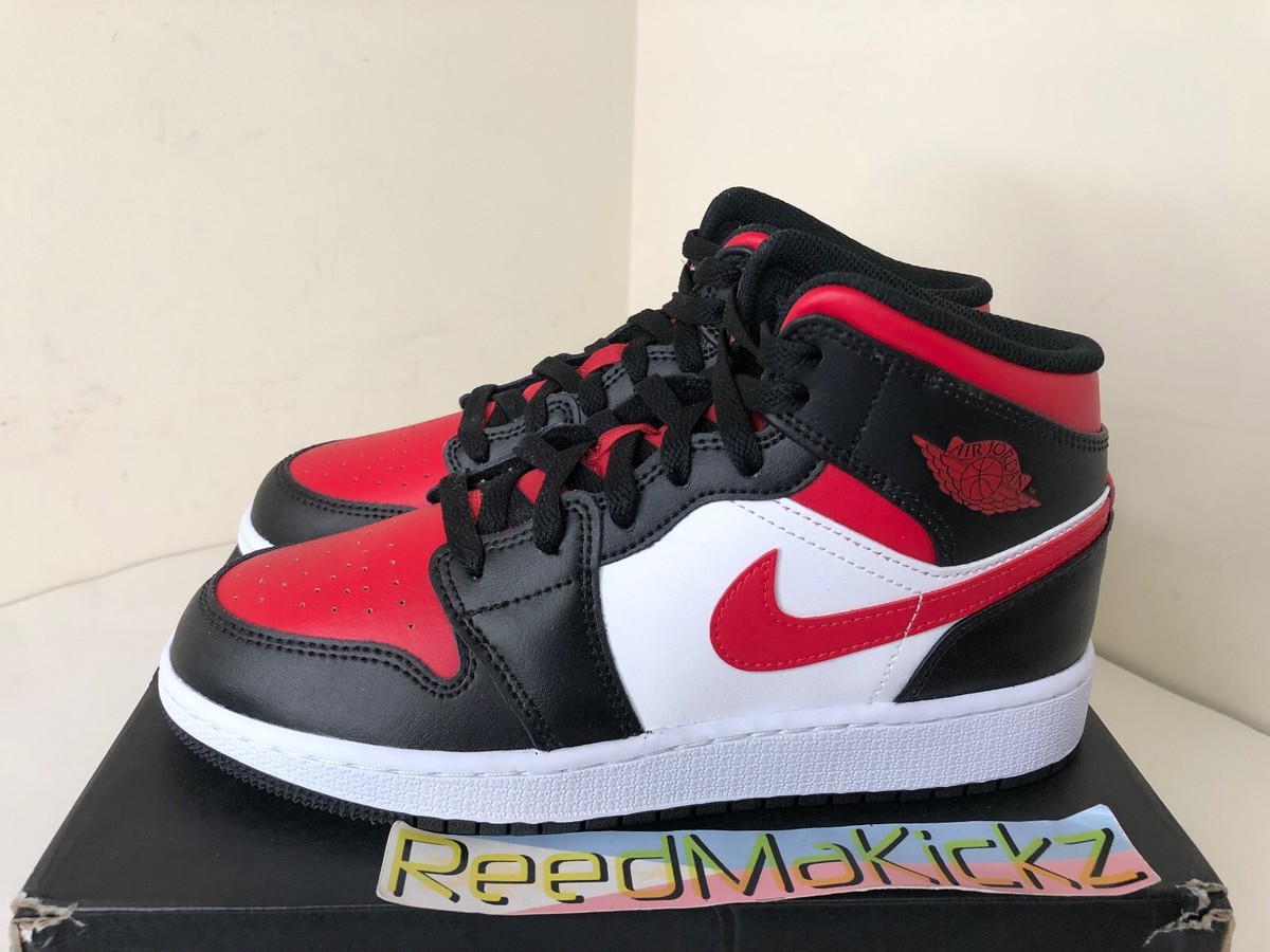 Nike Air Jordan 1 Mid Fire Red White Black Grade School Youth