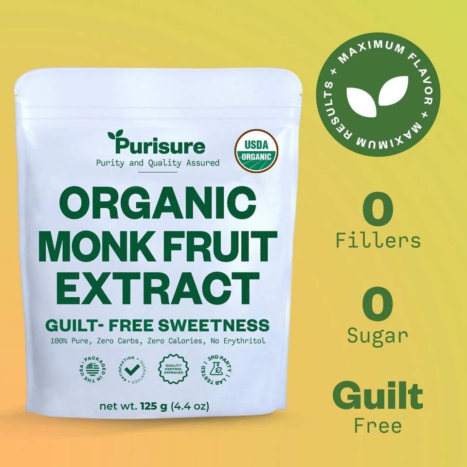 Purisure Organic Monk Fruit Extract 125g for Low-Carb & Keto Diets 400 Servings - Image 2 of 4