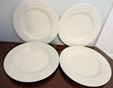 SET OF 4 WHITE CERAMIC TEXTURED EDGES SALAD PLATES 8"