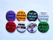 Vintage Reproduction Library Pinback Buttons Magnets Bottle Openers. Set 02