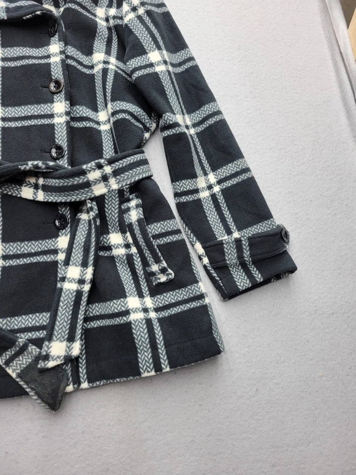 Abrigo de mujer Ike Behar XL negro blanco abrigo de guisante a cuadros bolsillos con cinturón botones Foto 2 de 4