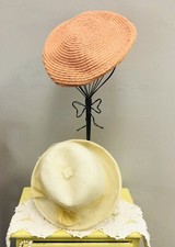 Pr Of Vintage Ladies Woven Hats Beret  Derby Style Netting Ribbon Jean Arlett