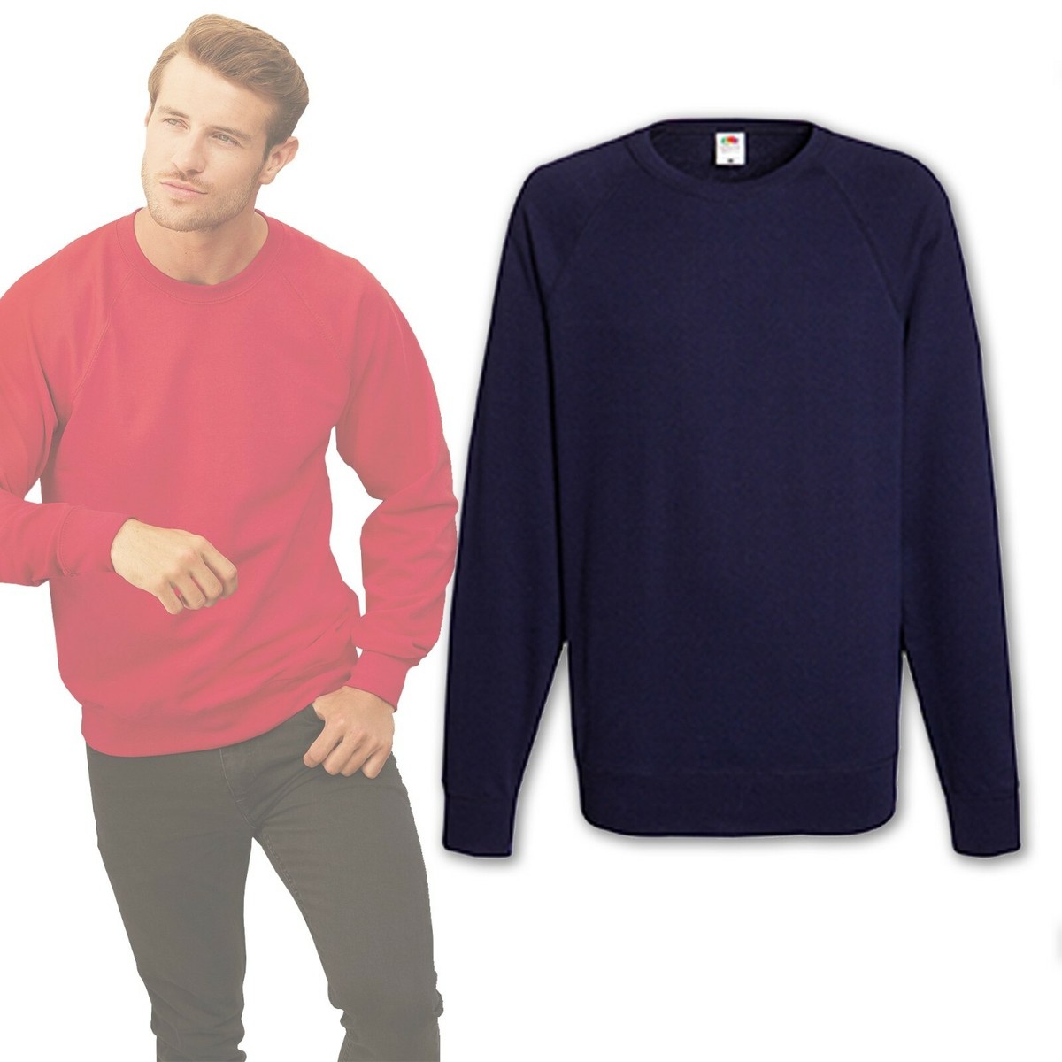 3er Pack FRUIT OF THE LOOM Herren Pullover Raglan Sweatshirt Pulli
