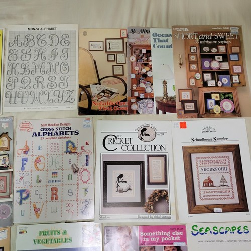 LOT 0F 26 VINTAGE COUNTED CROSS STITCH PATTERNS QUIRKY ALPHABET FRUITS SAYINGS - Picture 4 of 5