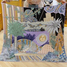 Summer Dream Sun Silk Cashmere Bandana Foulard Hand Rolled 53"x53" Scarf