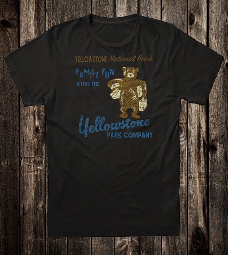 Retro Travel T Shirt Tee Nostalgia Antique Ad Art Yellowstone National Park Bear - Picture 3 of 9