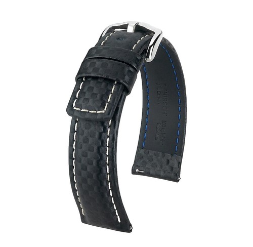 Cinturino Orologio In Pelle Originale Hirsch LIBERTY 24mm Nero - Fatto A Mano Austria
