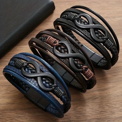 New Infinity Knot Braided Leather Black & Brown Fashion Bracelet - Free Shipping - Picture 14 of 21