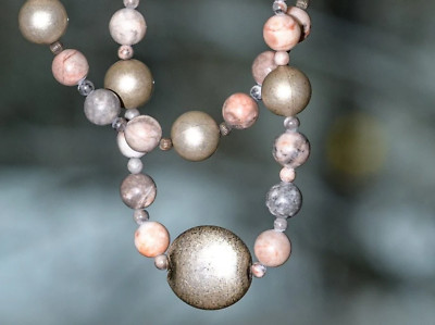 Pink Zebra Jasper Necklace with Vintage Pewter Focal bead.