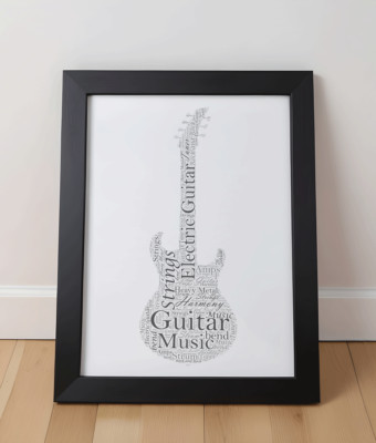 Personalisiertes Gitarrengeschenk - E-Gitarre Wort Kunstdruck - Gitarrist Geschenk