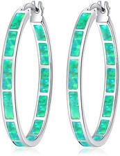 Vikoly Hawaii Round Hoop Green Fire Opal Earrings Silver Filled For Women Girls