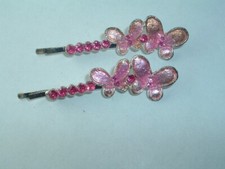 VINTAGE PINK BUTTERFLY METAL BOBBY PINS HAIR PIN BARRETTES