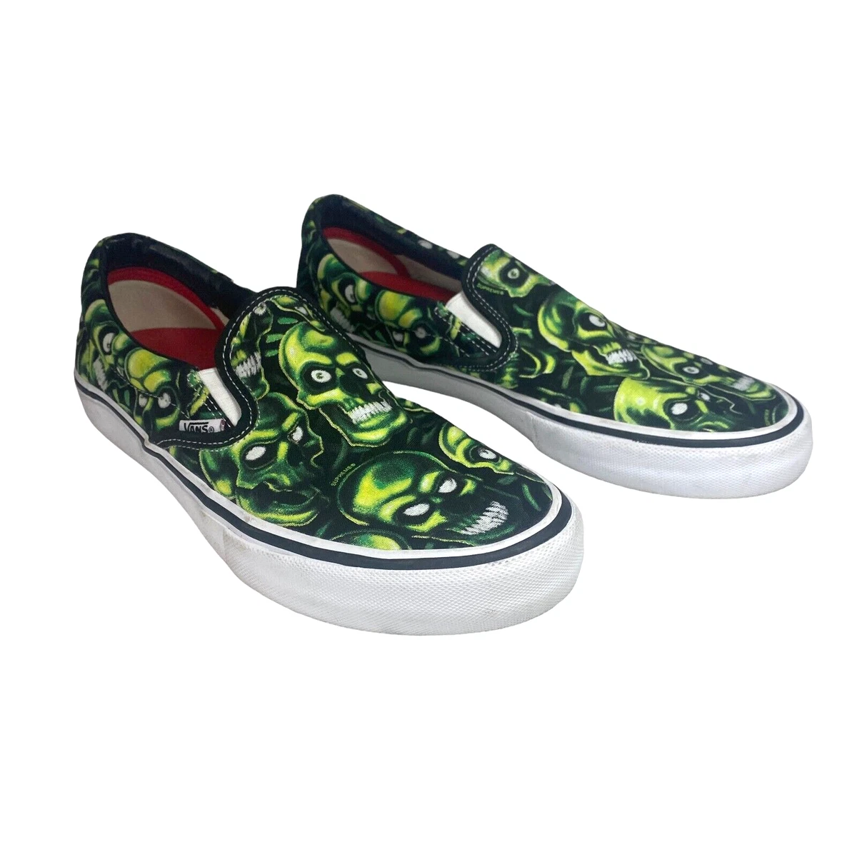 Supreme x VANS Pro Collab SKULL PILE Slip-On Shoes Green Black - Men's Size  10