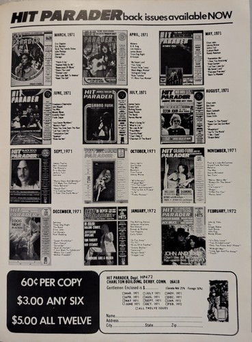 Hit Parader Magazine April 1972 Carole King, Grand Funk, Lennon, The Who, Bread - Picture 18 of 19