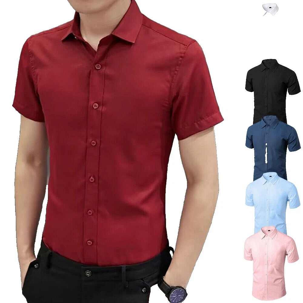 Short Sleeve Slim Big & Tall Casual Button-Down Shirts for Men
