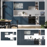 KüChenzeile Fame-Line Weiß Dunkelblau Hochglanz 355 Cm Mit Arbeitsplatte Vicco