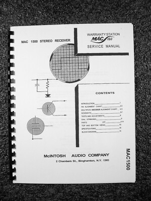ONE BRAND NEW COPY OF MCINTOSH MAC1500 STEREO RECEIVER SERVICE MANUAL