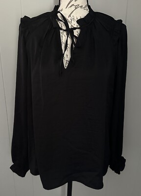 Target Knox Rose Shirt Top Solid Black Size Medium M Nwt Silky Feel Long Sleeve