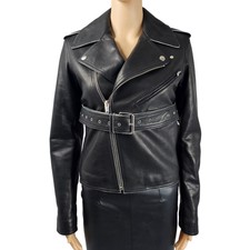 Celine Womens Black Leather Cropped Biker Jacket Size 34